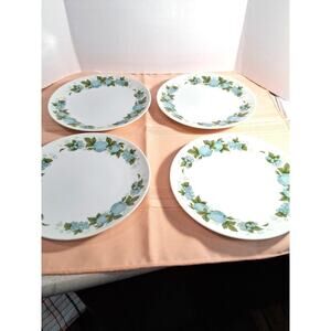 4 Noritake 6695 Blue Orchard Small Plates 6in by 6in